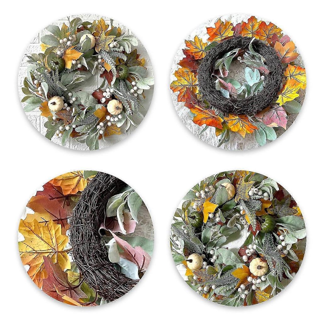 2026 Fabric Fall Wreath with White Pumpkin and Maple Leaves, 45cm