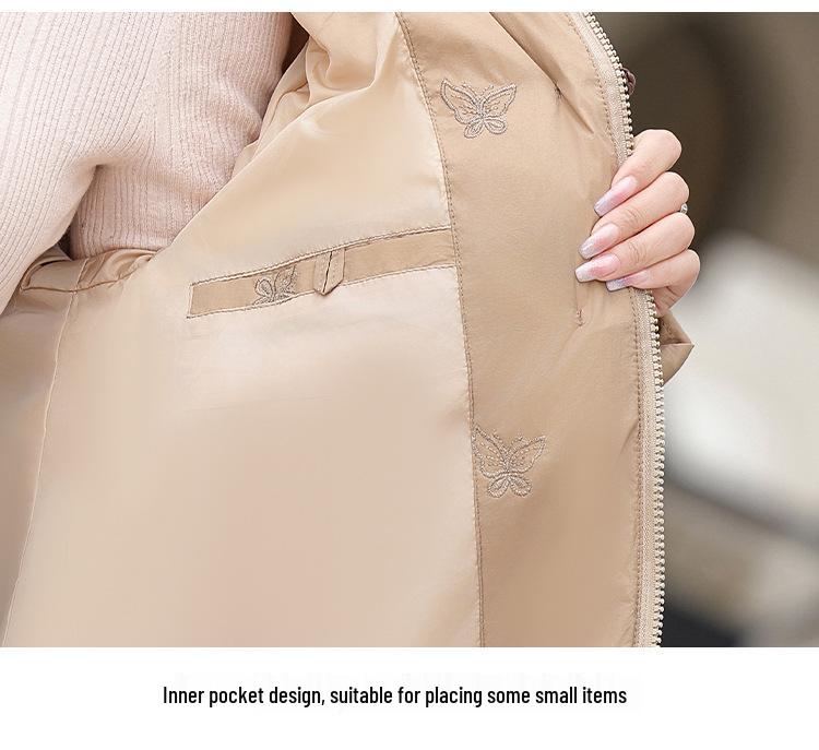 Mittellange Damen-Daunenjacke mit Pelzkragen - Kurzer Oma-Stil Winter 2025 Kälteschutz Warme Kleidung