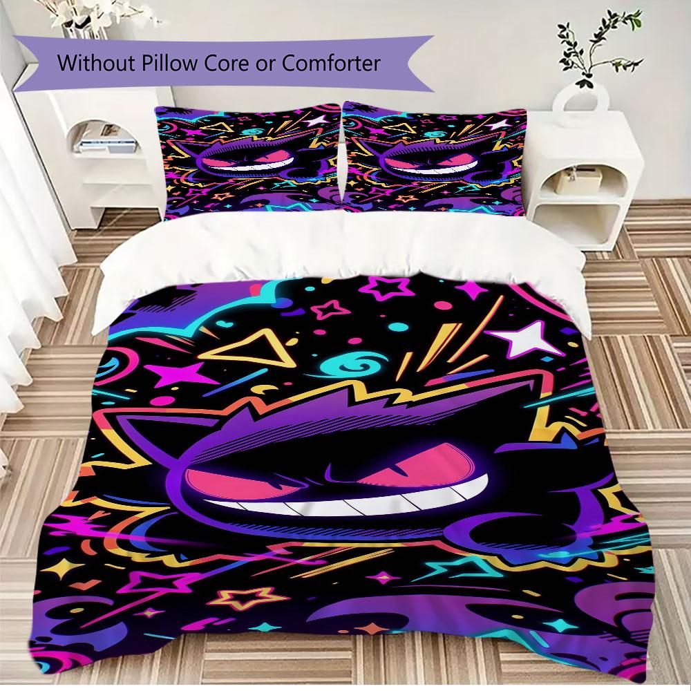 Anime Gengar Printed Bedding Set 3 Piece Soft Microfiber Duvet Cover Set Teens Game Room Decor No Sheet No Filling