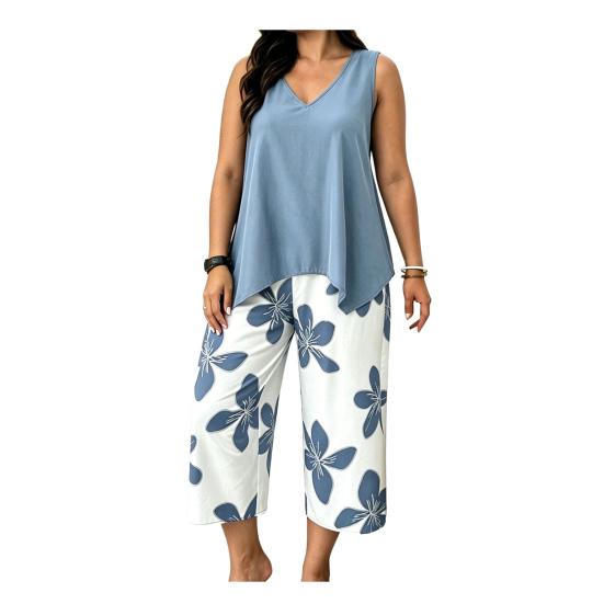 

Women s Plus Size 2 Piece Sets Sleeveless V Neck Tank Top M светло-синий