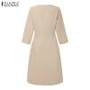 ZANZEA Rochie elegantă casual pentru femei cu gât în V, culoare uni, mâneci 3/4