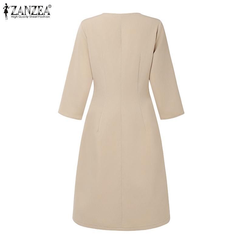 ZANZEA Rochie elegantă casual pentru femei cu gât în V, culoare uni, mâneci 3/4