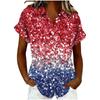Womens Loose Fit Short Sleeve Printed Shirt Casual Vacation Style Collared Open Front Top