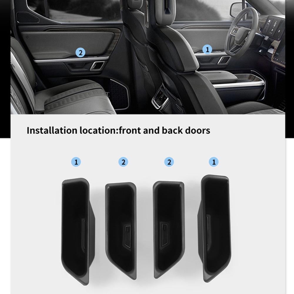 For RIVIAN R1T R1S Car Side Door Handle Storage Box Tray ABS Organizers Accessories Black 4PCS