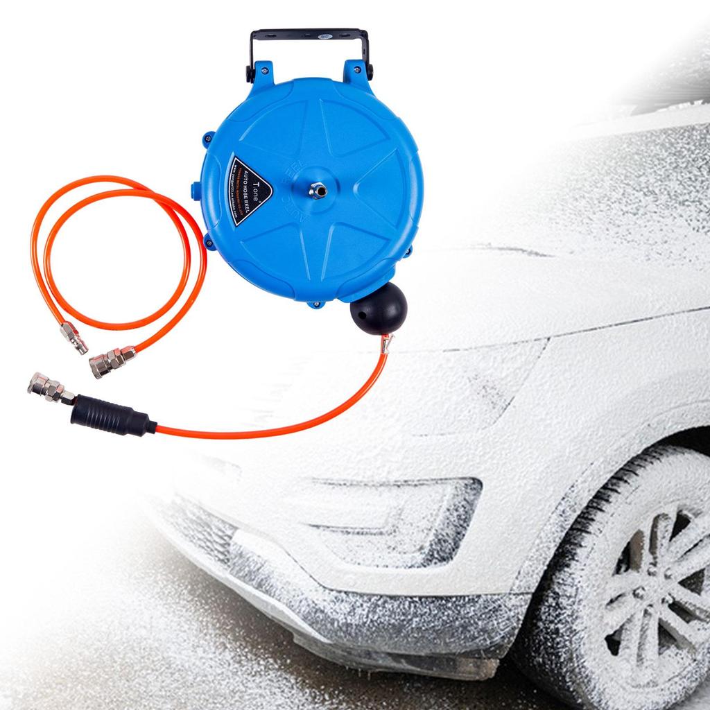 Avvolgitubo ad aria retrattile automatico con tubo dell'aria da 10M, riavvolgimento lento per lavaggio auto all'aperto, officina, garage, irrigazione giardino