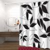 Minimalist Nordic black and white leaf pattern shower curtain, polyester fabric, machine washable, suitable for bathroom décor.