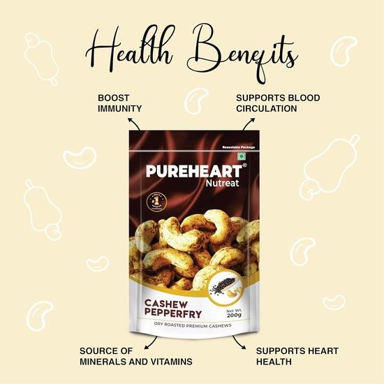 Pureheart Nutreat Pepperfry Cashews (200 Gm) Inspired by Iconic Malabar Dish, Premium Salted Black Pepper Cashew Nuts/Kaju Dry Fruit
