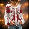 Women's Round Neck Long Sleeve Halloween Print Blouse Top for Party Wear