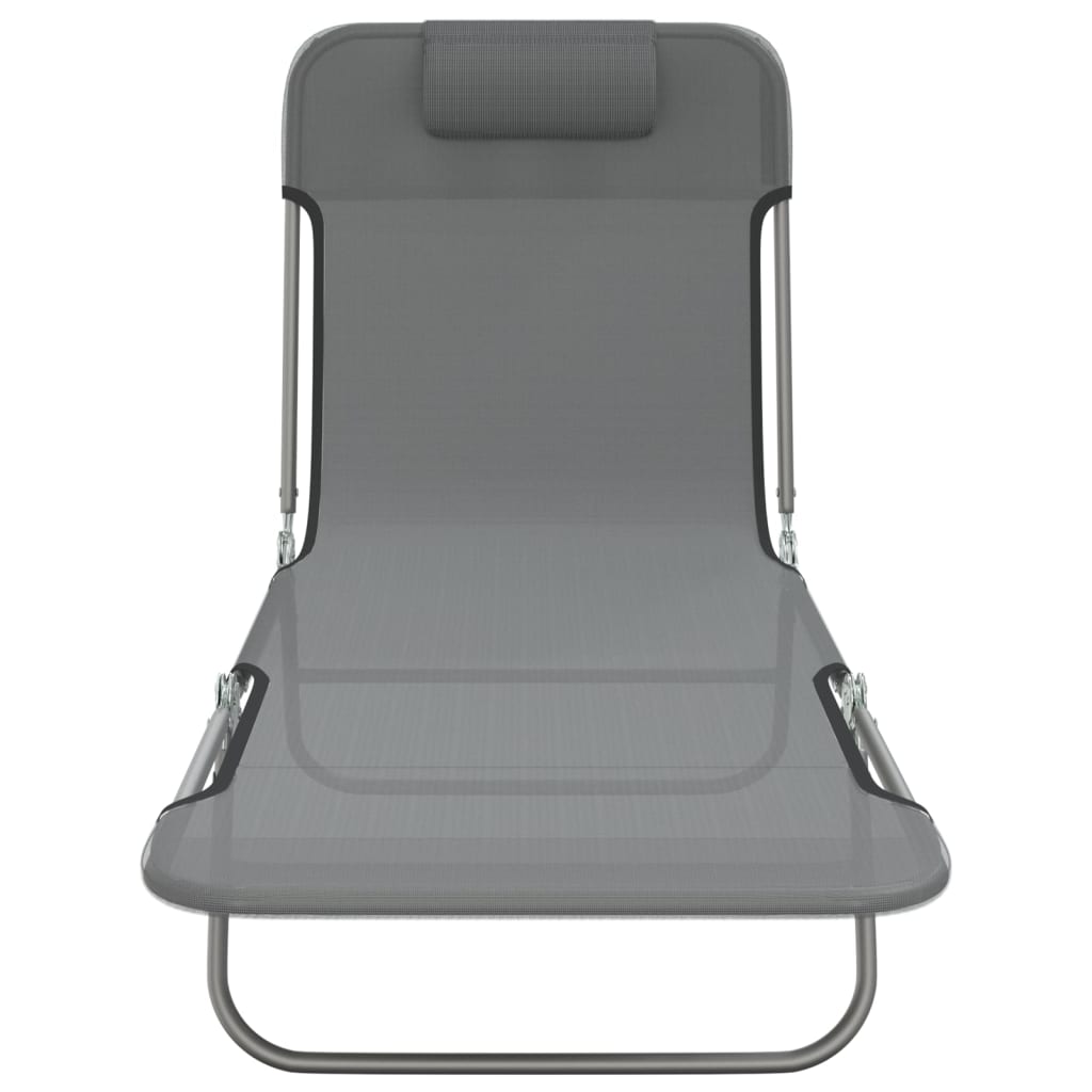 Vidaxl Folding Sun Loungers, 2 Pcs, Grey, Textilene And Steel