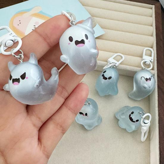 Glow in The Dark Ghost Keychain Set Small Resin Miniature Halloween Luminous Tiny Assorted Spooky Figurine