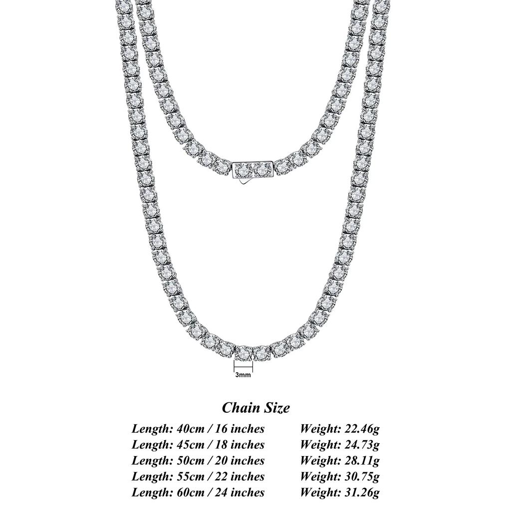 ORSA JEWELS Luxury 925 Sterling Silver 3/4mm Tennis Chain Necklace for Women Fashion Round Cubic Zirconia Necklace Jewelry SC74
