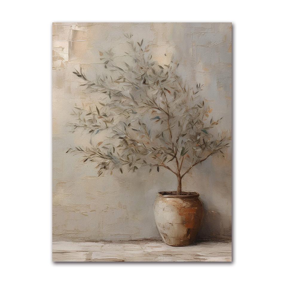 Vintage Minimalist Wall Art Italy Olive Tree In Vase Canvas Painting Poster Prints Still Life Botanical Antique Home Room Decor