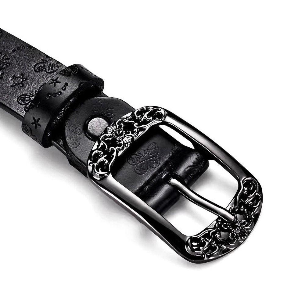 Alloy Pin Buckle Carved Waist Belt Harajuku Punk Waistband Fashion PU Leather Belt  For Women