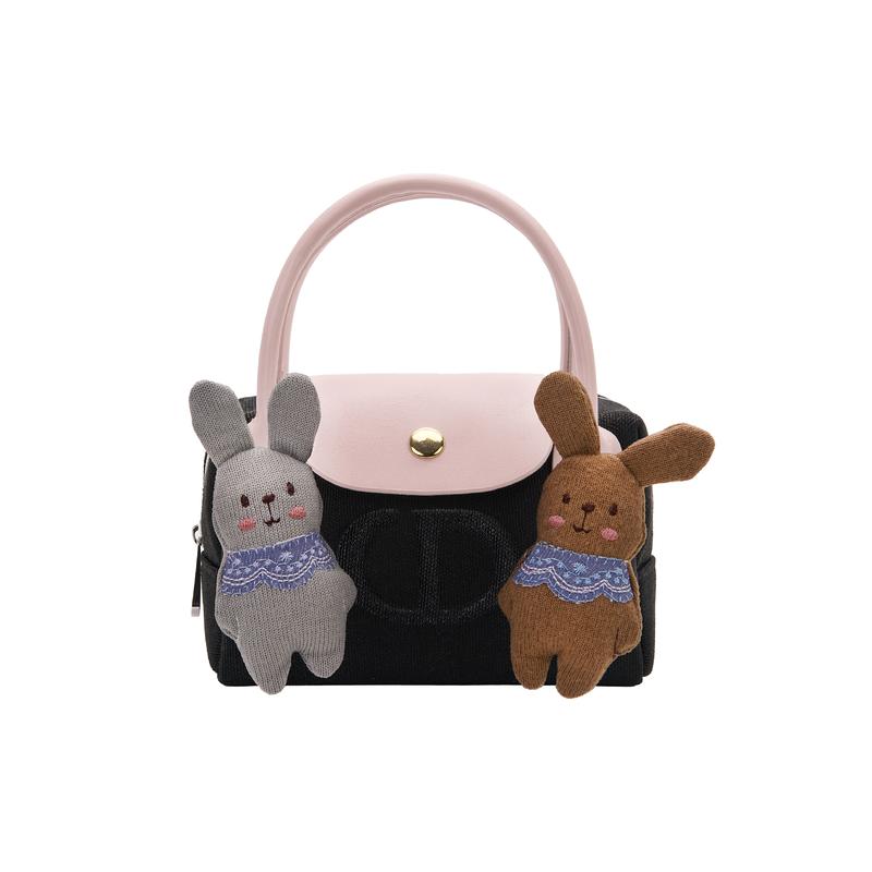 

DIOR [Customized Cosmetic Bag] Canvas Blue Rabbit Simple Cute Versatile Everyday Portable Black Handbag Storage
