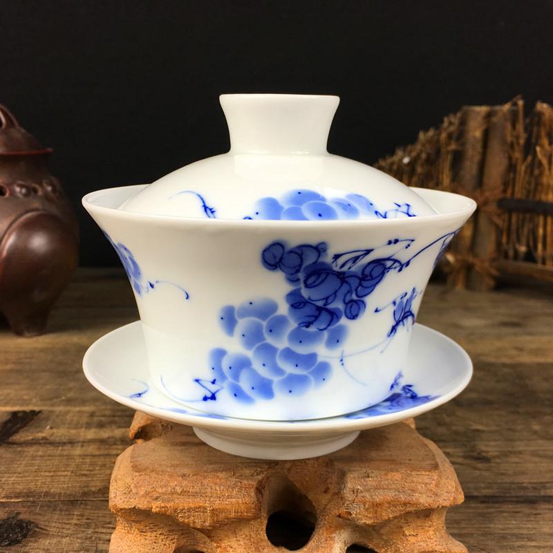 Jingdezhen Large Ceramic Gaiwan Tea Cup Handmade Tea Tureen Chinese Vintage Tea Set Accessories Tea Ceremony Drinkware 220ml