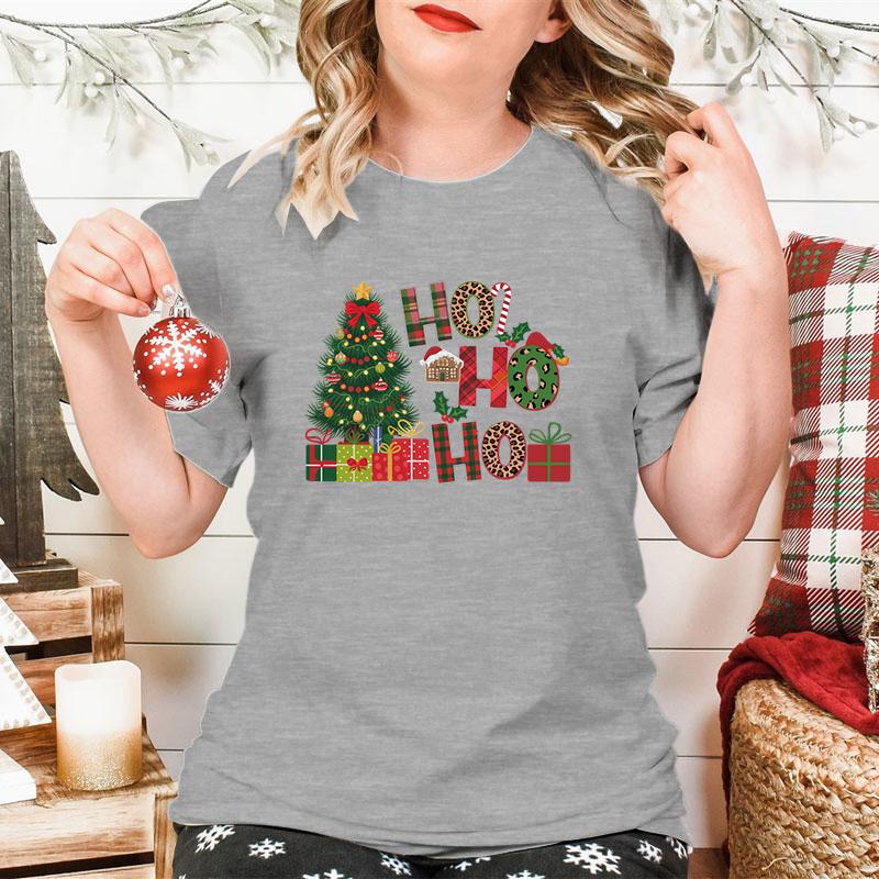 New Christmas Tree HO HO HO Print T Shirt Women Funny  Merry Christmas Tops Tees Female Short Sleeve Crew Neck Women Xmas Tshirt