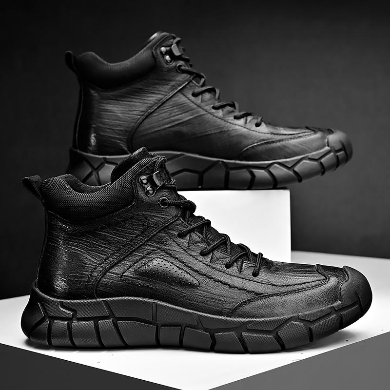 Heiß verkaufende Marke Herren Lederstiefel Dicksohlige Herren High Top Schuhe Trendige Herren Freizeitschuhe Warme Plüsch Herren Reitstiefel