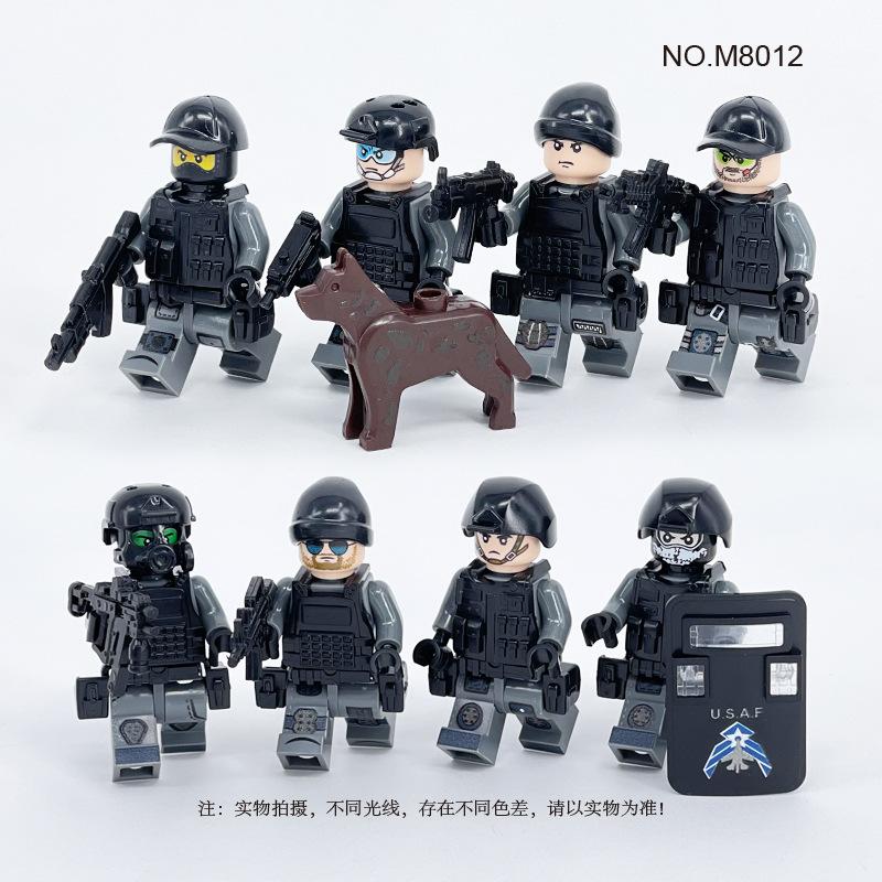 M8012 M8020 Military Building Block Doll With Weapon Equipment Police Dog Small Particles Assembly Toy Bag