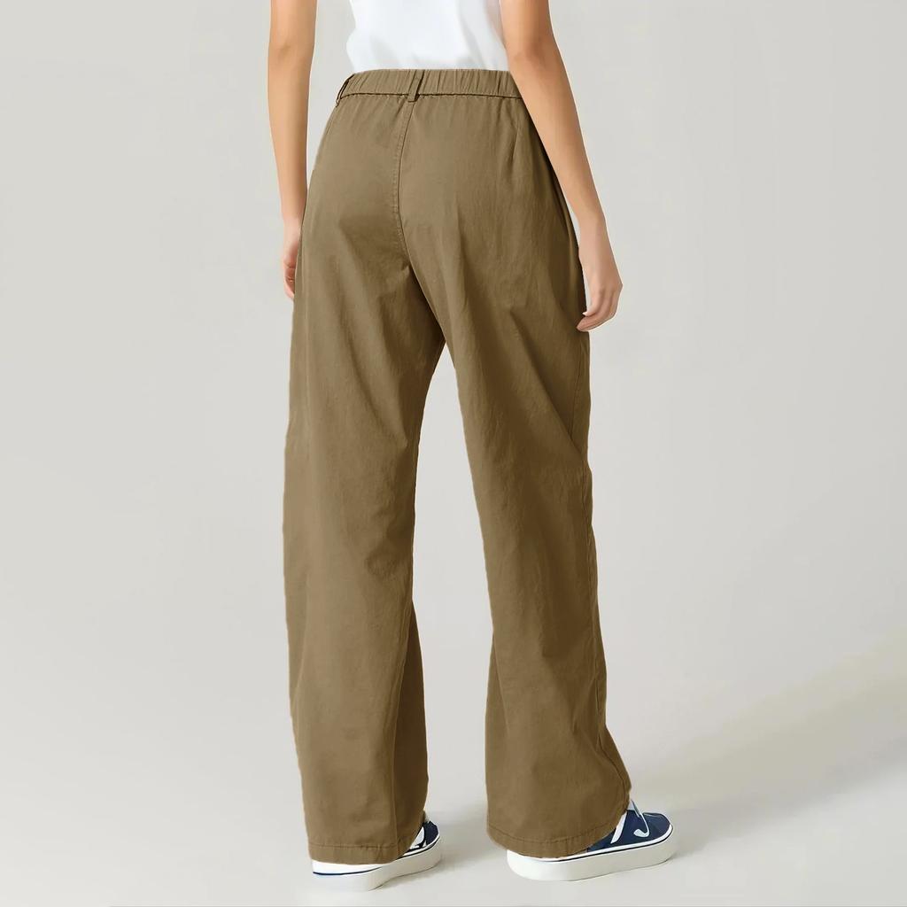 Pantaloni Lunghi da Donna a Gamba Larga con Zip Frontale Vita Alta Casual Pantaloni Cargo Tasca Pantaloni Palazzo