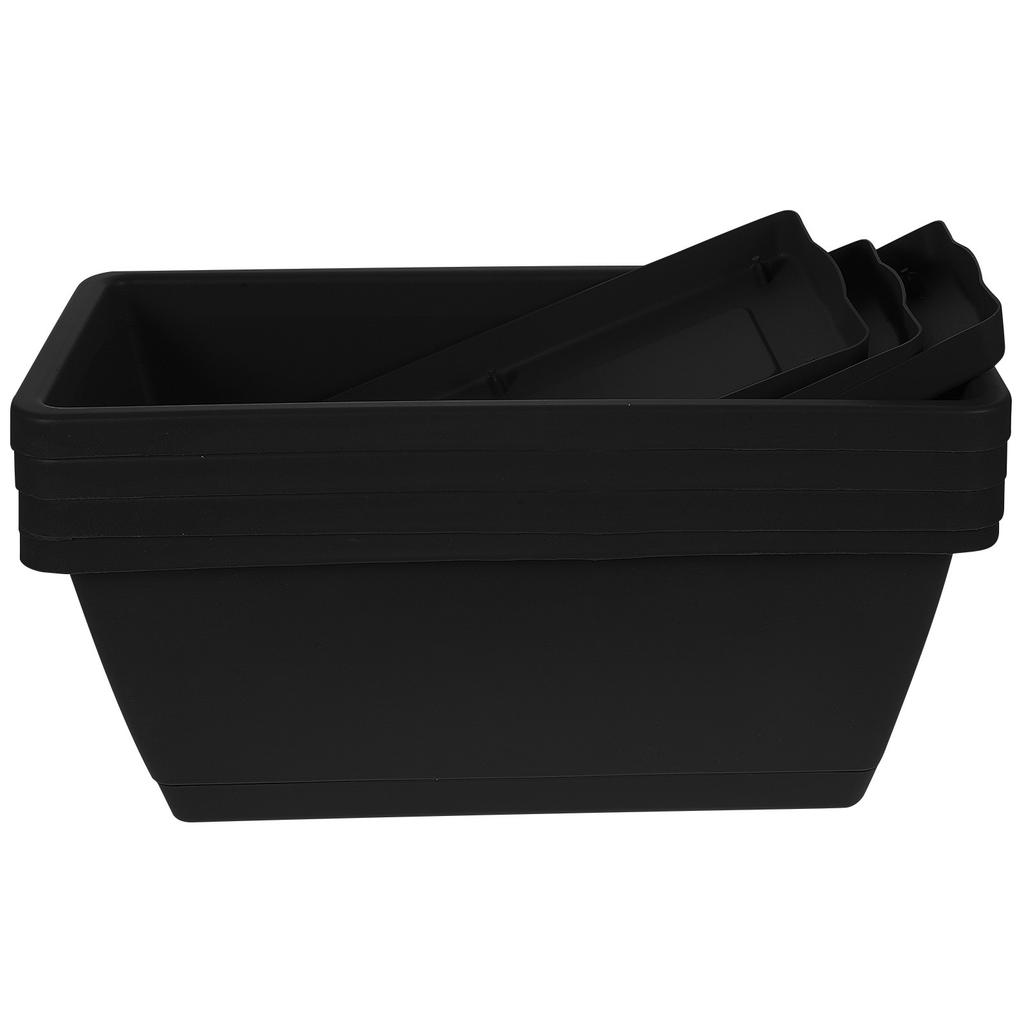 4Pcs Plastic Rectangular Window Box Planters Flower Pots for Indoor Outdoor Bonsai Vegetable Planting with Saucers