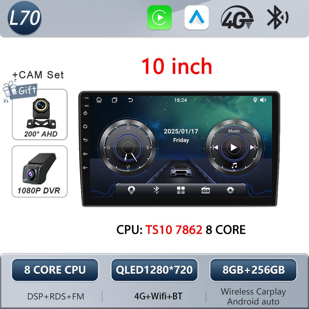 Autoradio Android 16 universel 9/10 pouces, CarPlay, Android Auto, GPS, lecteur multimédia, WiFi, écran QLED, BT 2 DIN