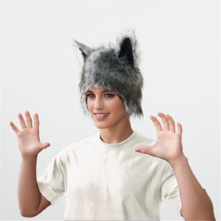 Plush Wolf Ear Hat for Halloween Party Winter Earflaps Hat Windproof Coldproof Unisex Headwear For Adult Teens Cosplay