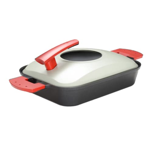 Oaks Uchicook Grill Pan, Induction Compatible, Steam Grill, Metal Cover, Red, Made In Japan, UCS15RD