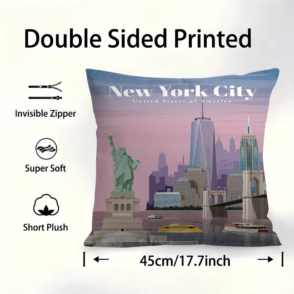 World Famous Tourist Cities Cushion Cover Inches Farmhouse Decor Home Throw Pillow Covers For Couch Decorations