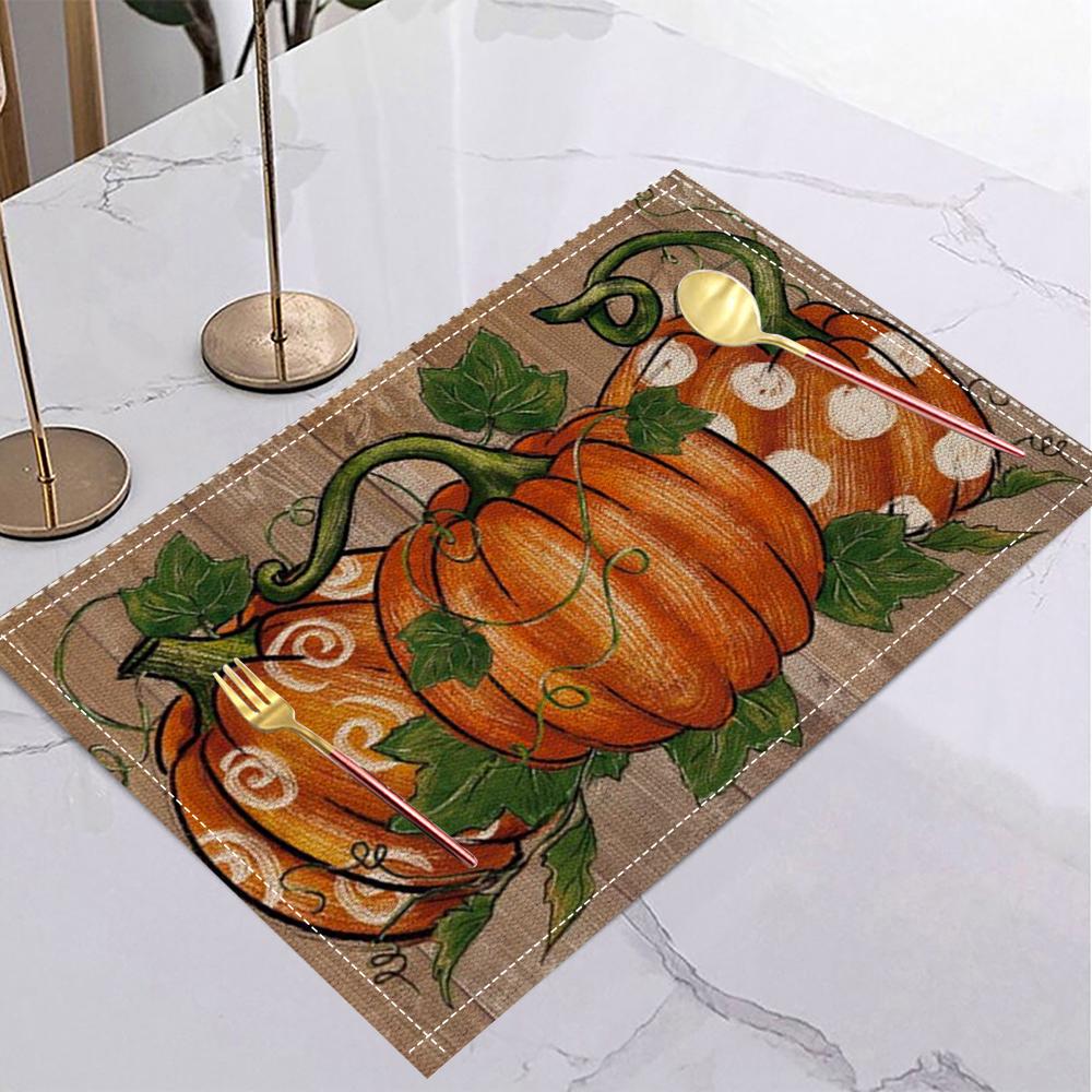 Herbst Kürbis Goldener Tischset Orange Ahornblatt Festlich Thanksgiving Platzset für Herbstparty Feiertagstisch Abendessen Heimdeko