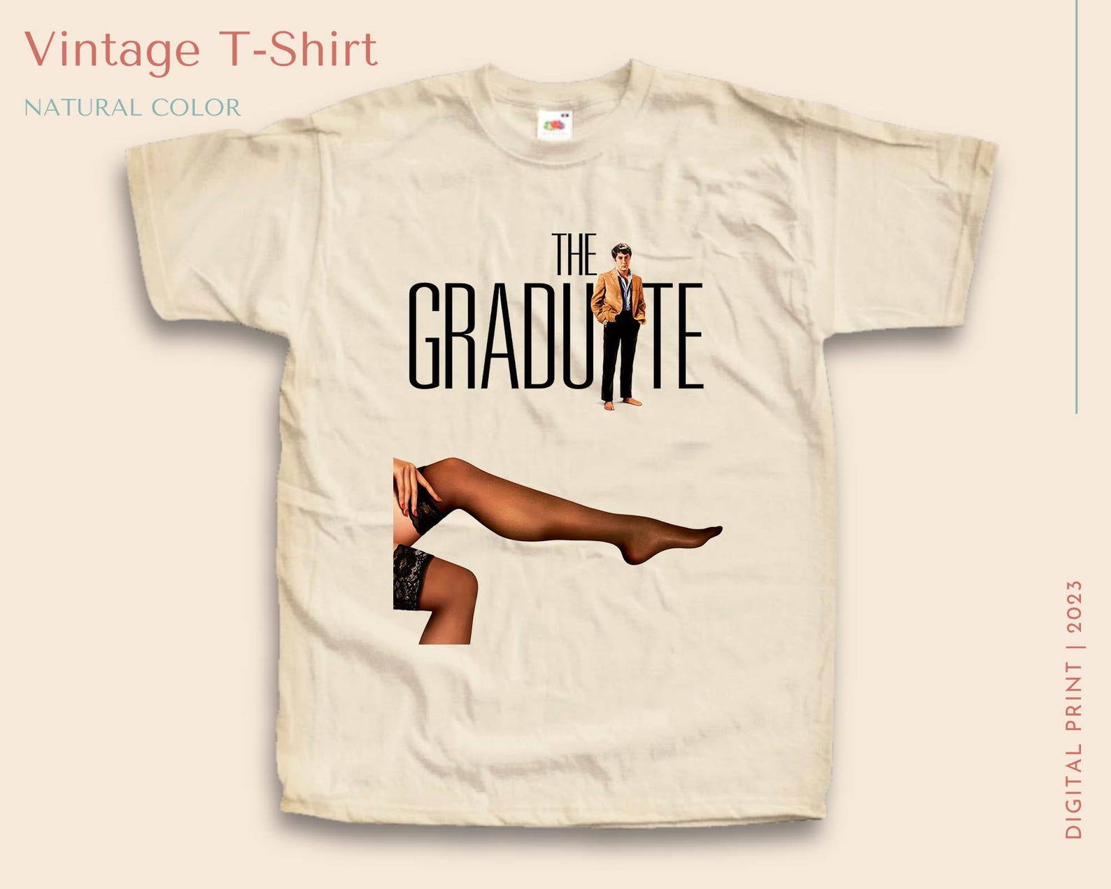 SALE The Graduate T-Shirt Vintage Natural color Men s T-Shirt dtg Digital Print SIZES XXL 3XL