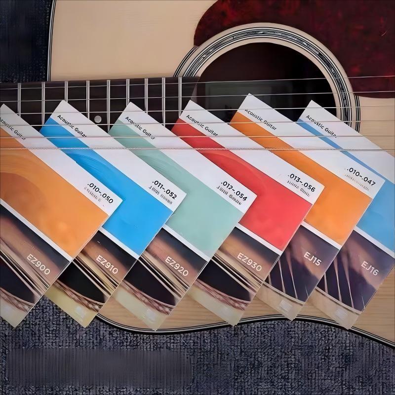 Acoustic & Electric Guitar Strings: DDLO Folk, EZ Brass, EJ Phosphor Bronze, EXL Electric.