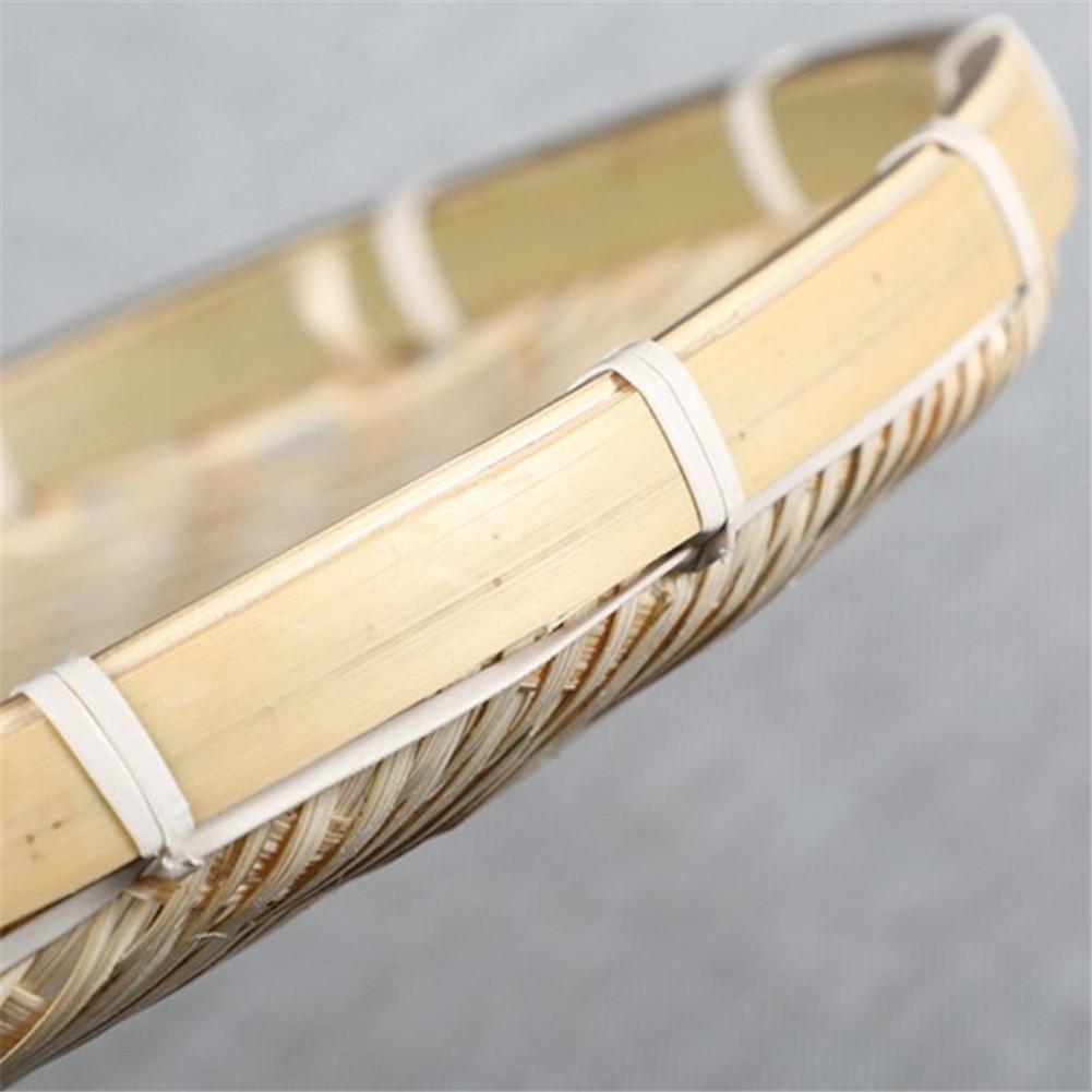 Bamboo Woven Basket Tray Flat Wicker Round Fruit Basket Woven Food Storage Shallow Tray Decorative Serving Tray for Home Kitchen