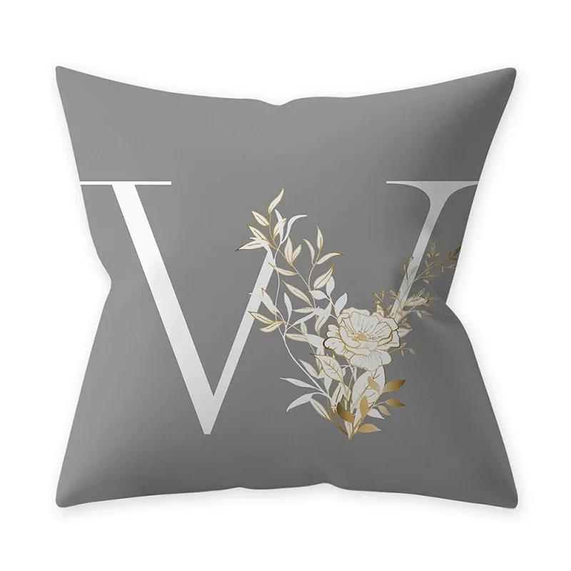 Grey Alphabetic Cushion Cover Polyester Cushion Cover Flowery Print Sofa Decoration Cushion  Home Decor Pillow Cover 45x45cm