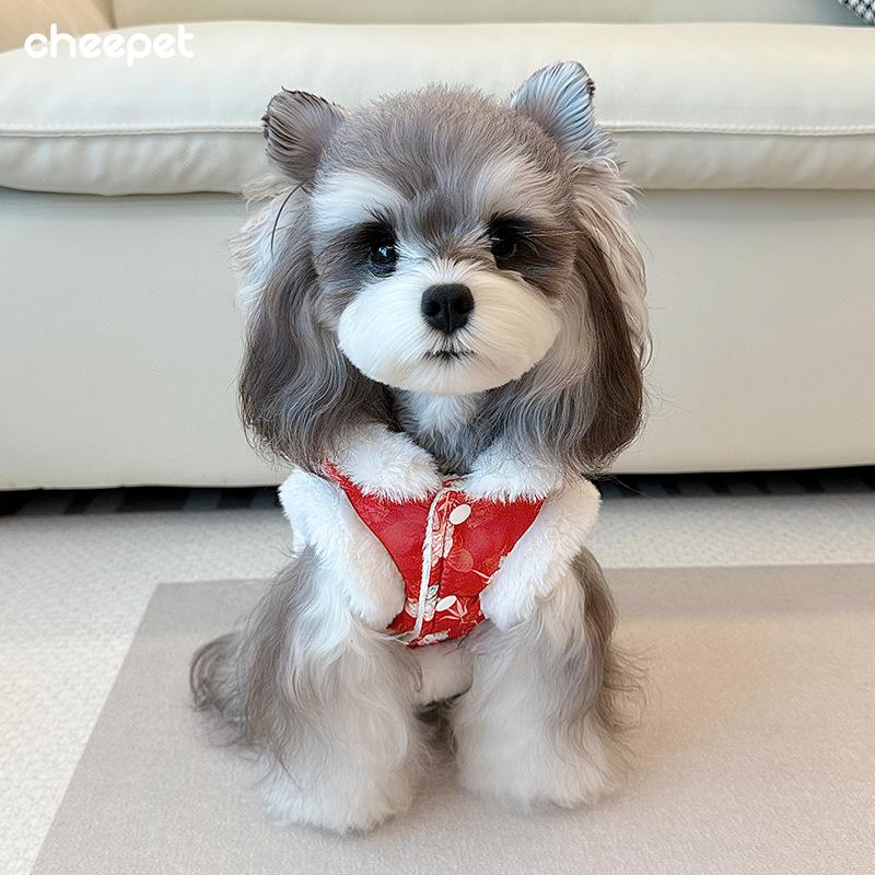 Pet Autumn and Winter Clothes, New Year's Day, Chinese New Year Clothes, Schnauzer Teddy Dog Thickened Sleeveless Two-legged Cotton Clothes