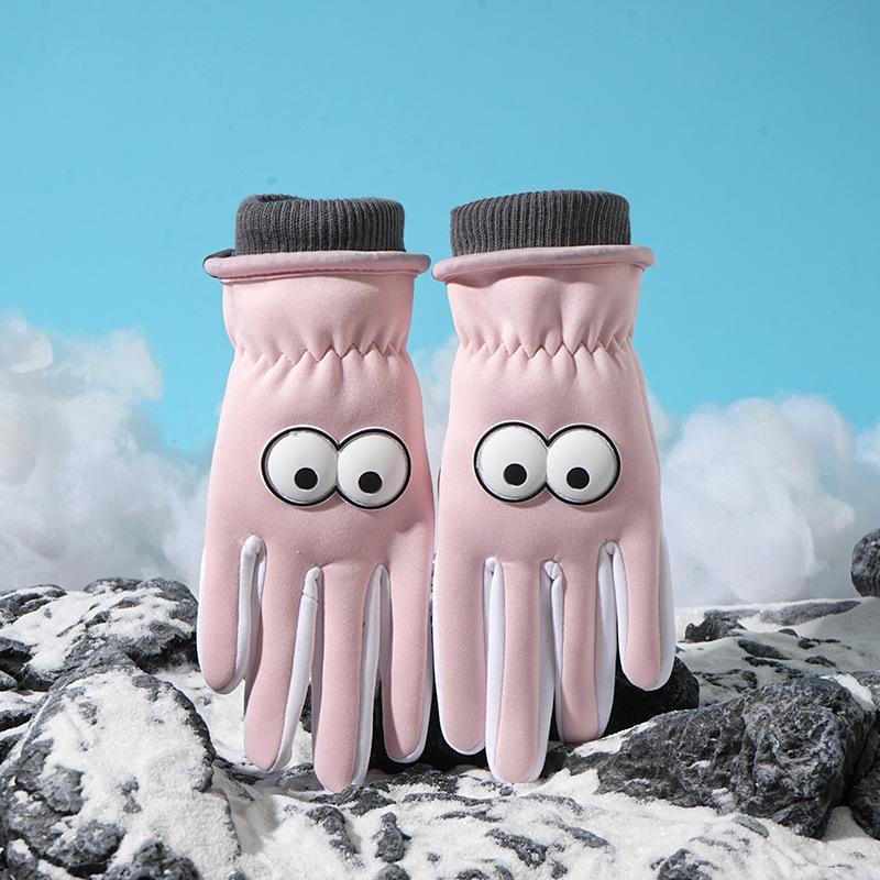 Herbst- und Winter Outdoor Kälteschutz und Wärme Fleece Schneespiel Anti-Rutsch Reiten Cartoon Großauge Winddichte Handschuhe