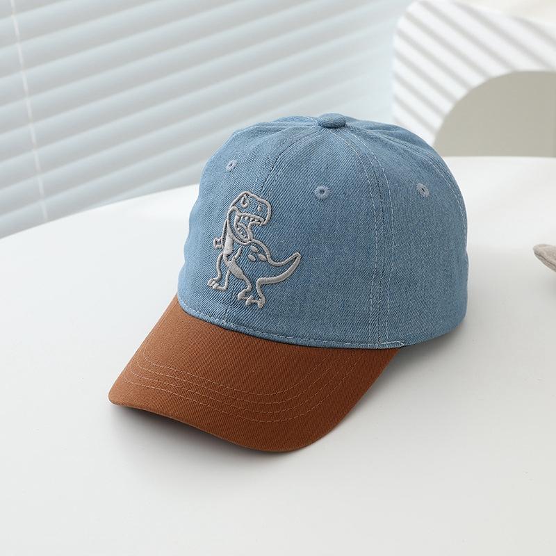 Boné de Baseball Infantil com Bordado de Dinossauro e Bico de Pato para Proteção Solar