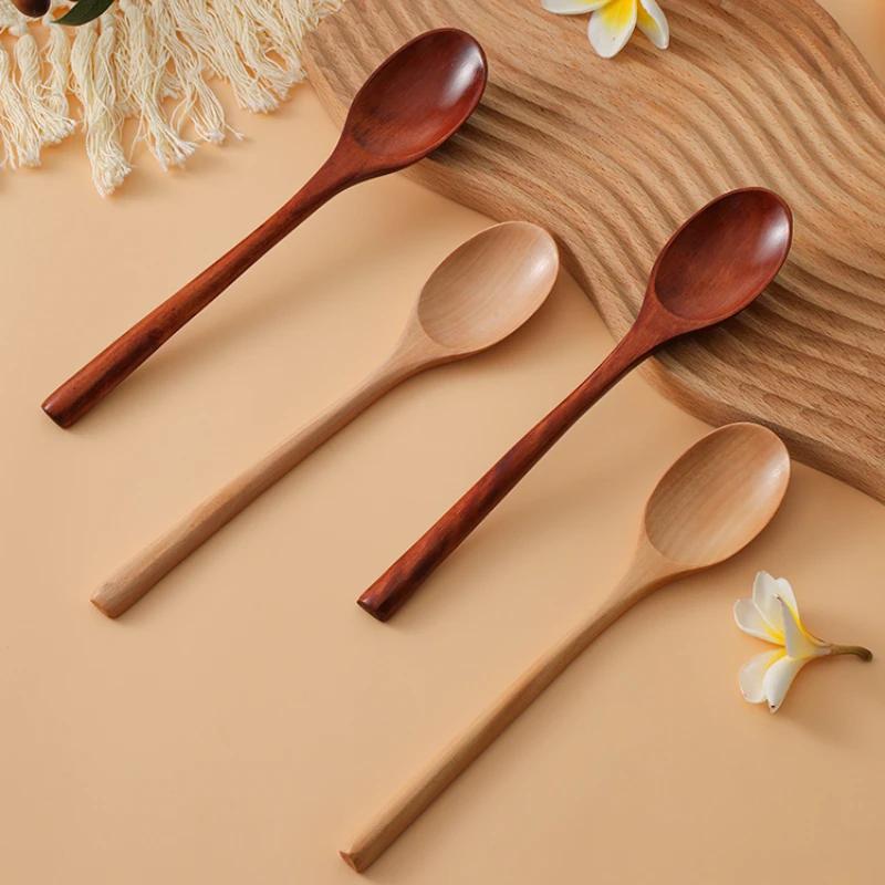 3/6pcs Natural Wood Spoon Long Handle Solid Wood Soup Spoon Eat Ramen Noodle Soup Spoon Japanese Household Eating Spoon