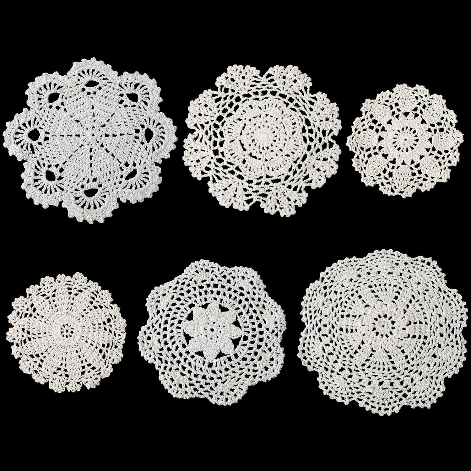 6Pcs Cotton Lace Doilies Vintage Crochet Doilies 6 to 8 Inch Round Cotton Handmade Lace Cloth Fabric Placemats Doilies for Tables Kitchen Dining Room