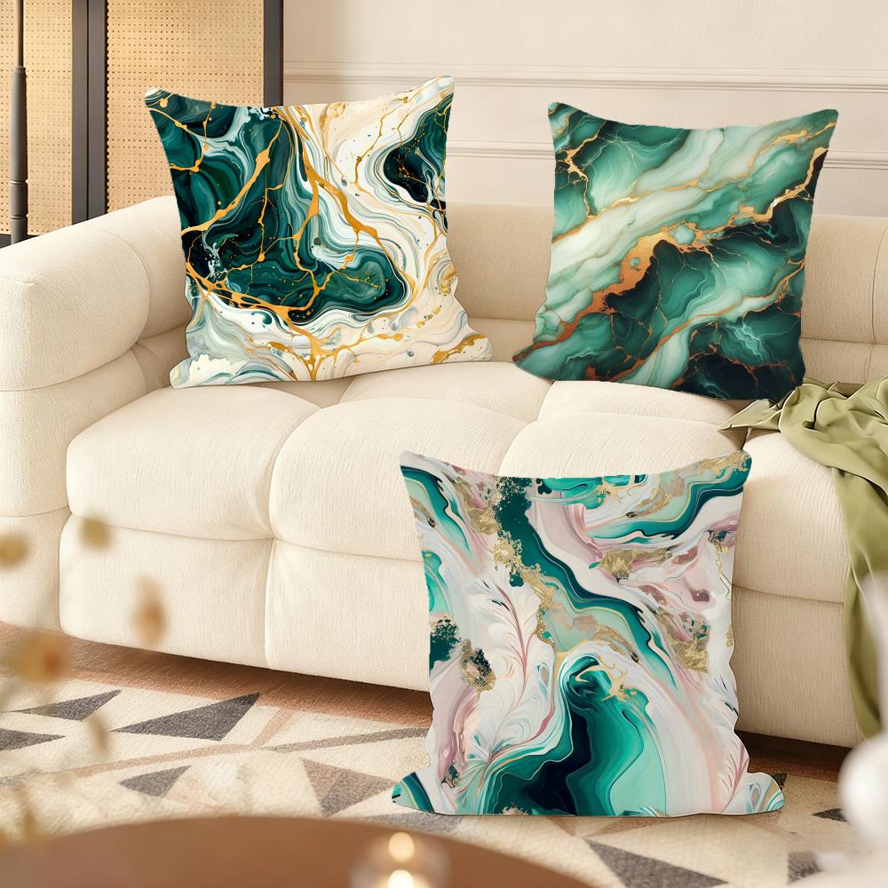 Green Gold Blush Marble Cushion Cover Soft Short Plush Pillow Cover Smooth Cozy Texture Aesthetic Cushion Case Home Decor