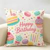 Cupcakes HAPPY BIRTHDAY Cushion Cover Durable Hypoallergenic Organic Linen Pillow Cover Short Size Washable SkinFriendly