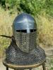 Medieval Bascinet Knight Helmet with Chainmail Steel Armor Visor LARP Reenactment Costume Headgear