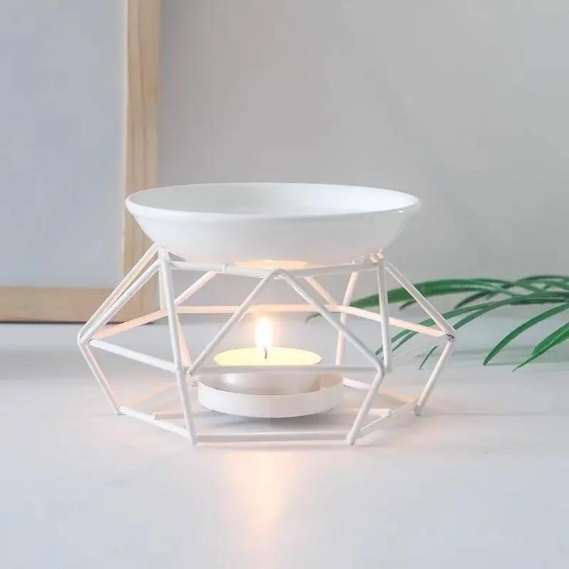 1pc Romantic Ceramic Tealight Candle Holder with Metal Oil Burner and Wax Warmer - Perfect for Relaxing and Meditation