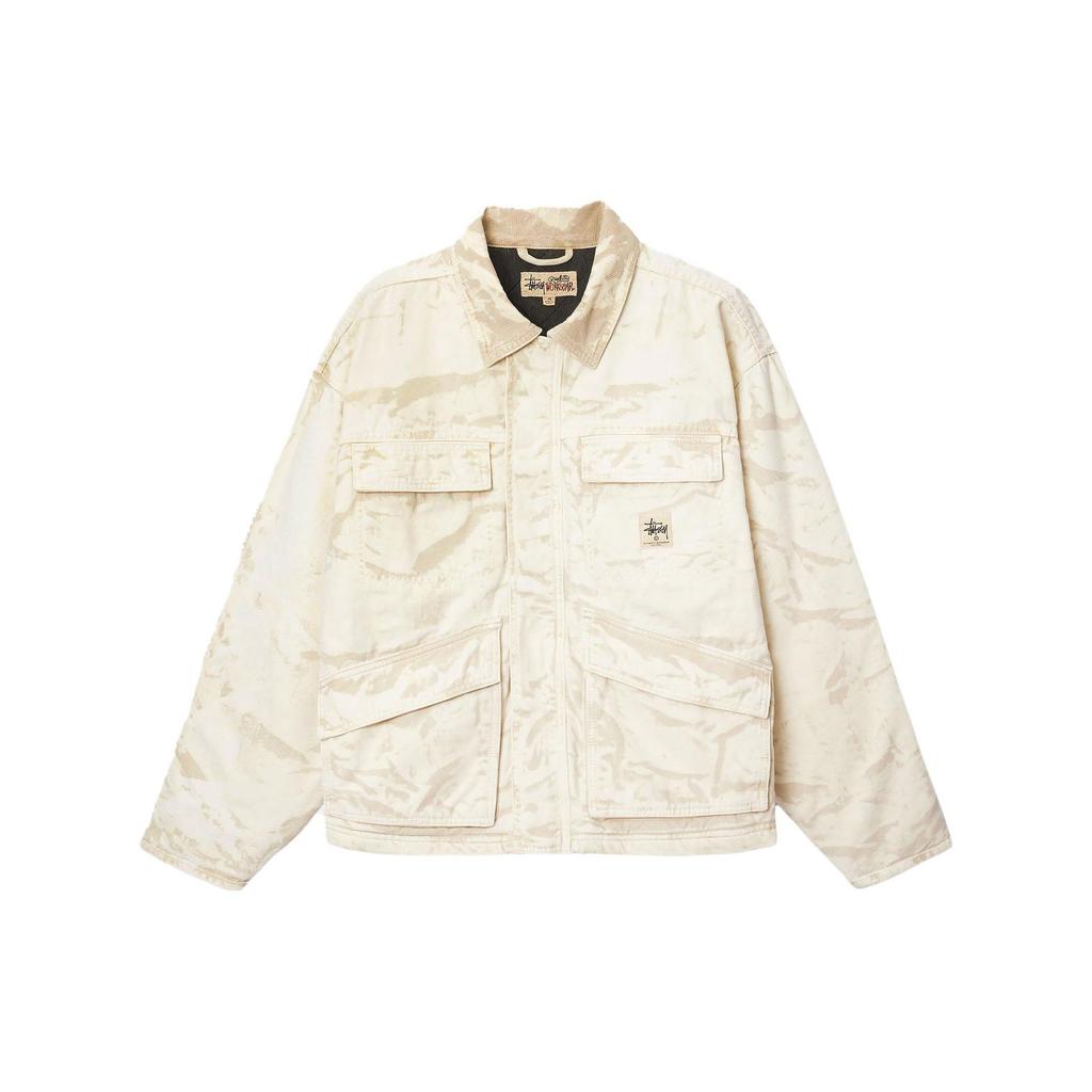 Stussy Holiday Collection FW23 Shop Jacket Distressed Canvas Warm Work Jacket Unisex jackets White 115726