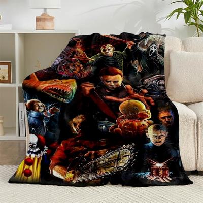 1 Stück Horrorfilm-Icons Flanelldecke Geschenk, Geeignet für Männer und Frauen, Weich, Ideal für Betten und Sofa, Geburtstags- oder Weihnachtsgeschenk