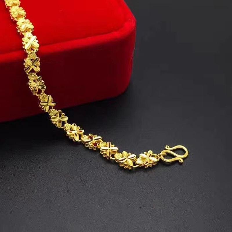 24K Gold Clover Bracelet for Women - Dainty Four-Leaf Design, High-Purity Gold, Lucky & Delicate