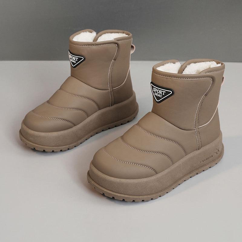 22 new 22 autumn and winter snow boots casual women's velvet medium-top heightening cotton shoes solid color warm