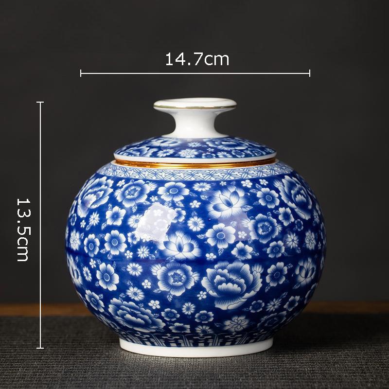 Blau-weiße Porzellan-Teedose Keramik-Tee-Organizer-Box Aufbewahrungsgläser Schreibtischdekoration Teeglas Kaffeebehälter Teedose