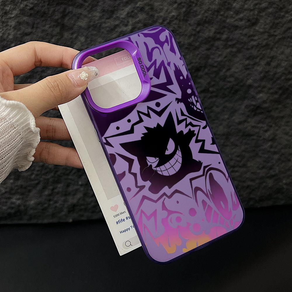 Cute Monster Gengars Phone Case for iPhone 17 Air 16 16e 15 14 Plus 13 12 11 Pro Max X Xs XR 8 Colorful Silver Hard Cover