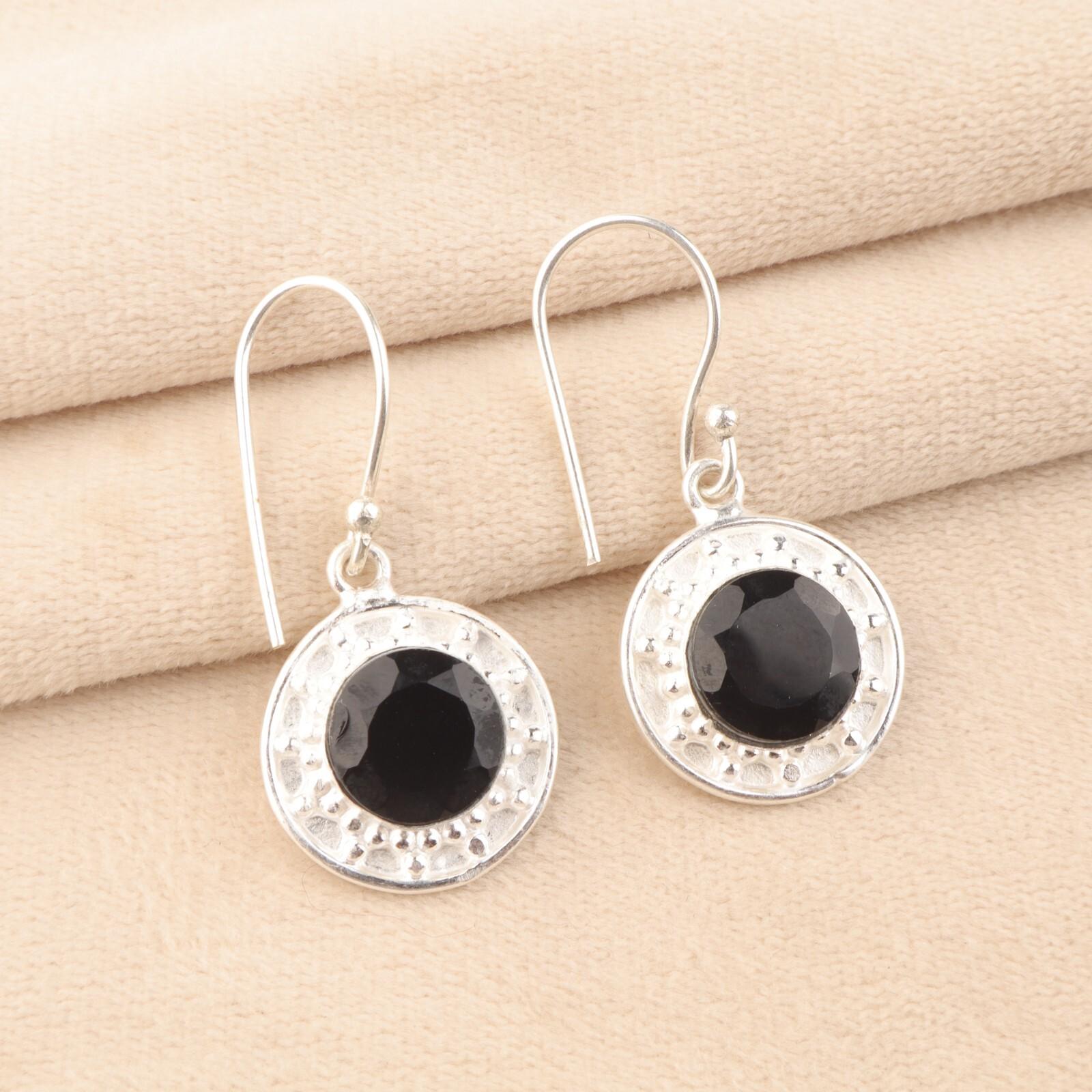 

Rare Black Onyx 925 Sterling Silver Earrings, Handmade Jewelry For Women s 1.5 EE-153-18