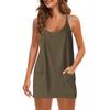 2023 Summer Solid Color Sleeveless Tank Dress with Thin Straps and Pocket